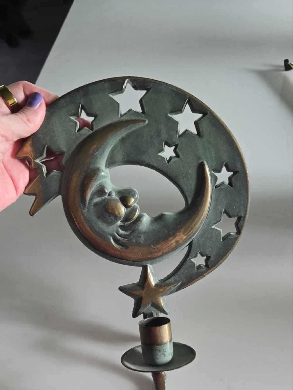 PartyLite Bronze Crescent Moon Wall Hook with Star Cutouts